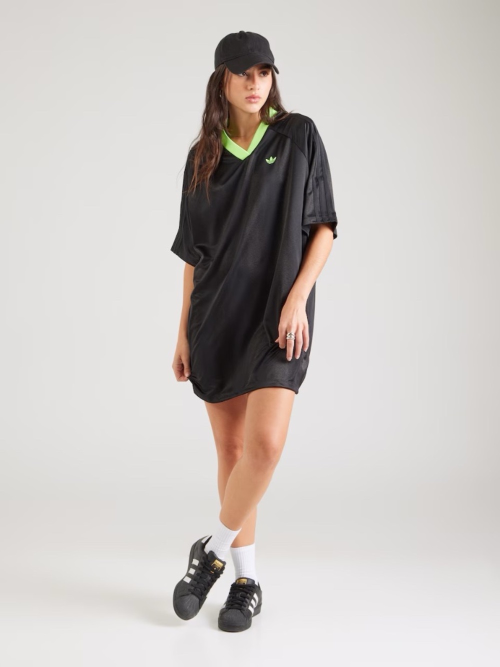 adidas Originals Large Soccer Jacquard Oversize Mini Dress Black Green KB8152 - Picture 4 of 11